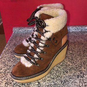 See by Chloe Shearling-lined Wedge Hiker Booties